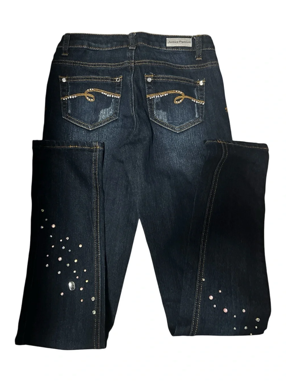 Rare Justice Premium Dark Blue Embellished girls stretch Jeans sz 14S